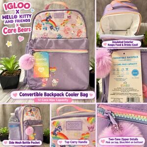 Igloo Hello Kitty Care Bears Charm 12 Can Insulated Backpack Cooler Two-Tone NWT